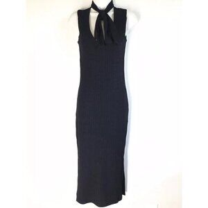 BARDOT Anthropologie Black SONIA RIB Knit Bodycon Pencil Neck Tie Dress‎ Sz 4